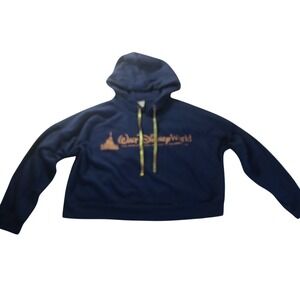 Disney World 50th Anniversary Cropped Hoodie M Navy Gold Castle Pullover Retro